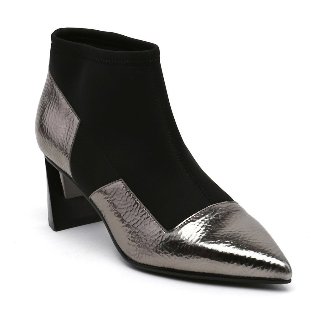 United Nude Zink Vita Gun Metal Leather Black Neoprene Geometric Heel Booties 38